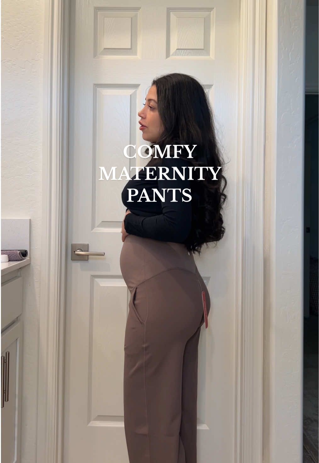 TikTok post by @brianavivian for G4Free. Caption reads: [...] 🧸 #bestmaternitypants #widelegpants #g4free....