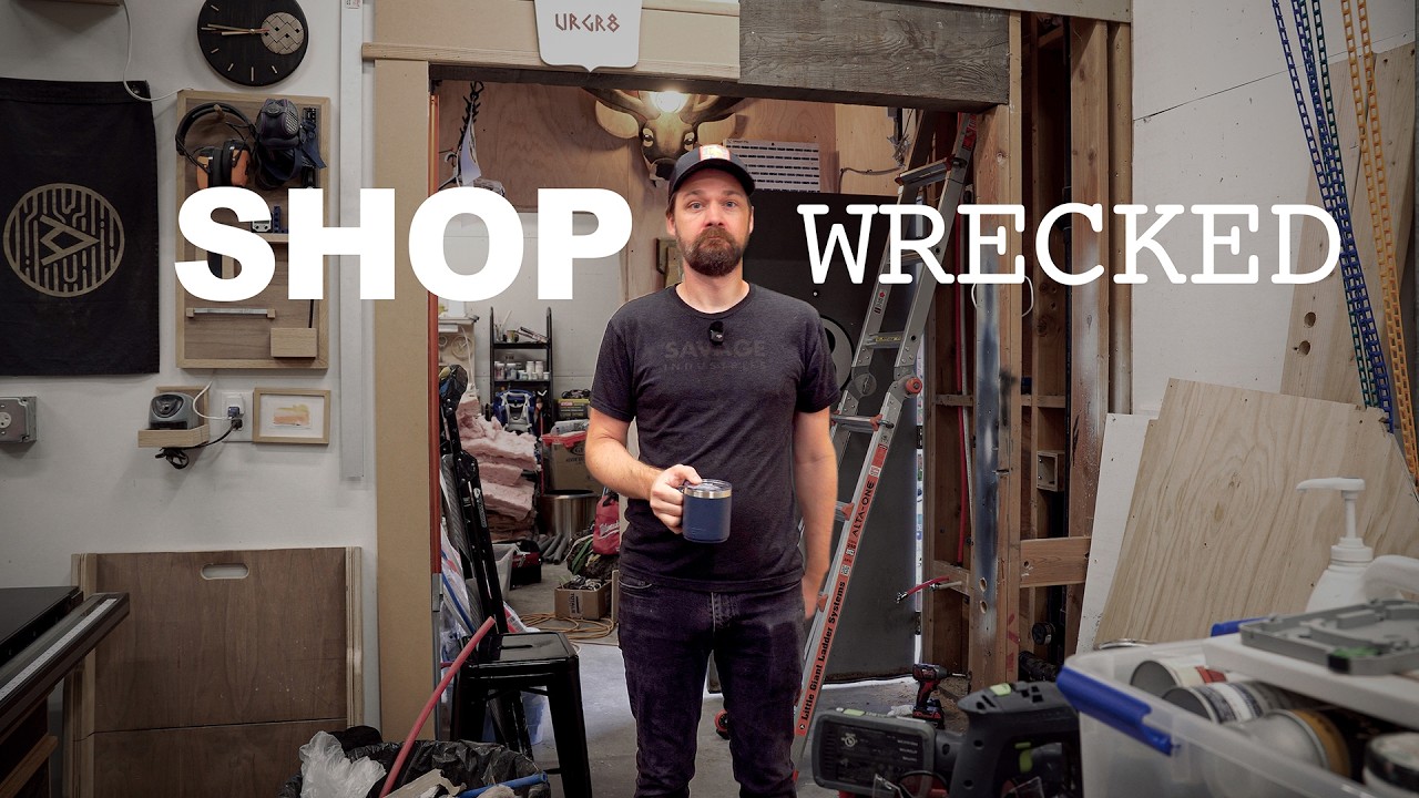 YouTube post by @MichaelAlm for ISOtunes. Caption reads: My shop setup is WRONG, so I tore it apart....