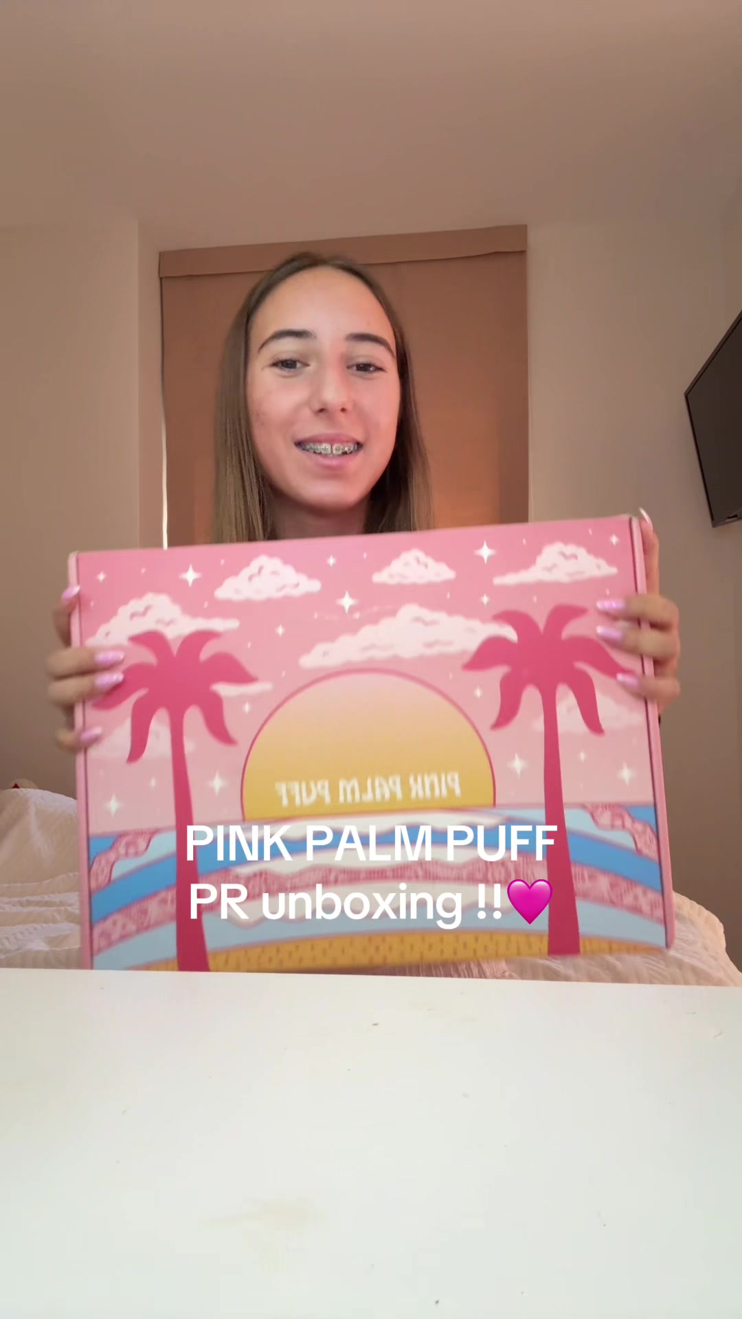 TikTok post by @grwm_ancy for Pink Palm Puff. Caption reads: @PINK PALM PUFF PR HAUL!! Thank you🩷 #pr #haul....