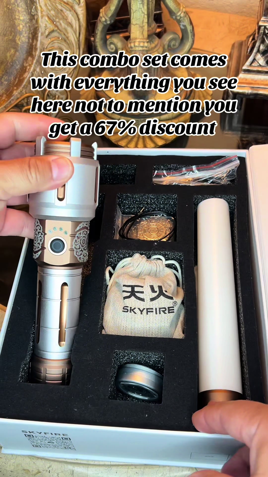 TikTok post by @markvela7royalty for Skyfire. Caption reads: #skyfireflashlight #fyp #foryoupage #foryou [...].