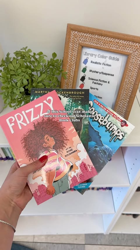 Instagram post by @tiaatrapasso for Scholastic. Caption reads: [...] reading. I refresh my library with....