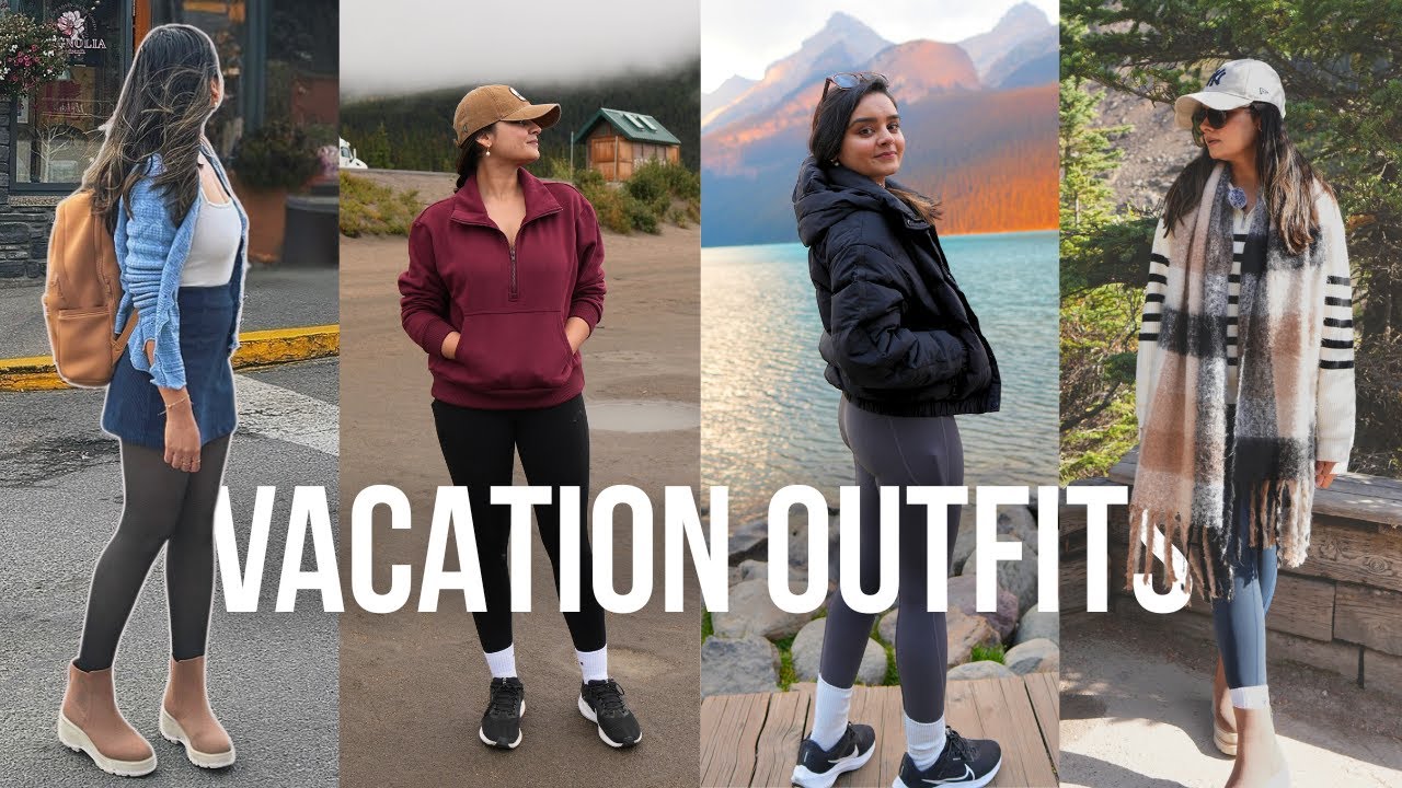 YouTube post by @TheLifestyleCog for Dagne Dover. Caption reads: My Vacation Outfits Breakdown - 5 dayBanff &....