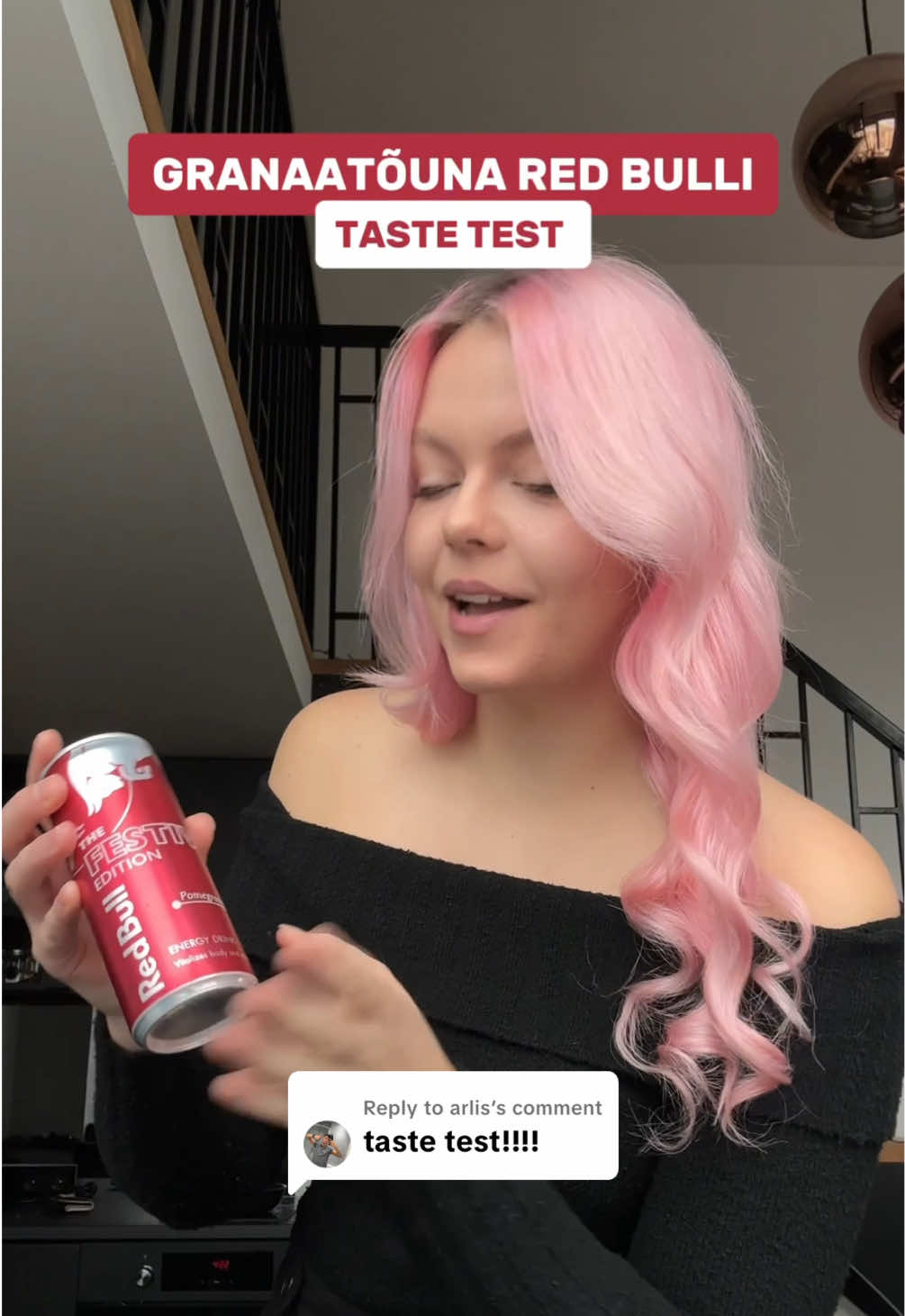 TikTok post by @helen.eriksoo for Red Bull. Caption reads: [...] teile see maitses??? 💣🍎 @Red Bull Estonia....
