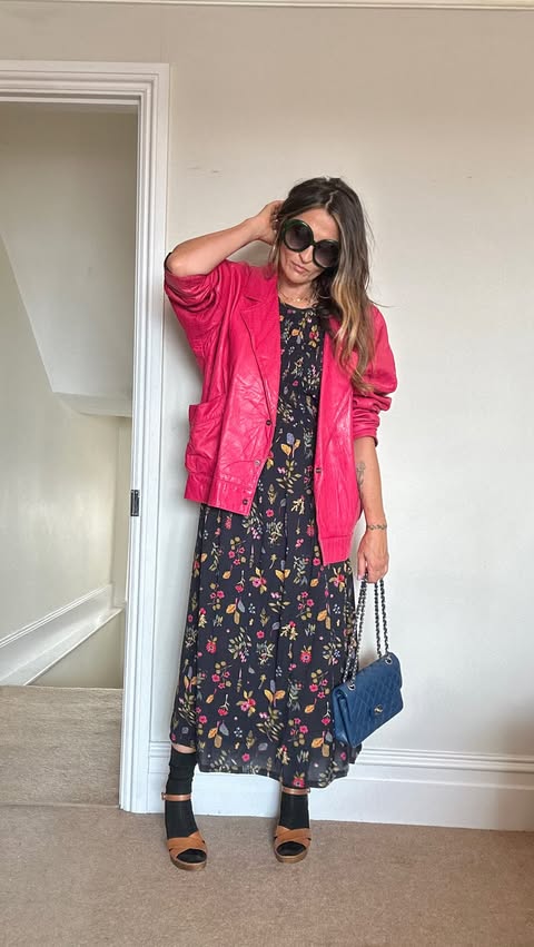 Instagram post by @louisewithease for Office Shoes. Caption reads: [...] Jacket @lootvintage_ Shoes @officeshoes....