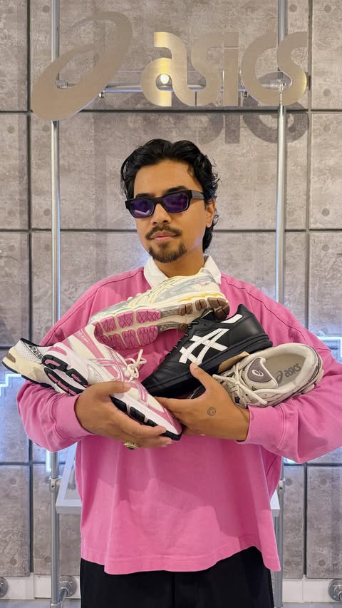 Instagram post by @denny623 for ASICS SportStyle. Caption reads: #ad The @asics_sportstyle shop is here until....