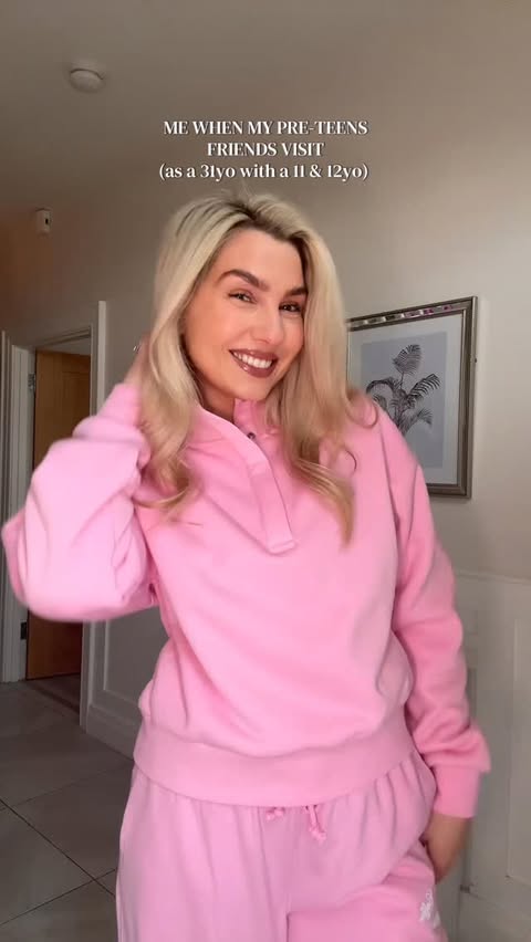 Instagram post by @amylcampbellx for Gym+Coffee. Caption reads: The tracksuit was giving me an alter ego 🤣💖....