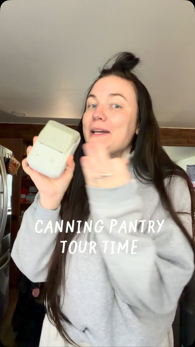 Instagram post by @caseysgardengrows for NIIMBOT. Caption reads: [...] but it’s there 🤣💛 #canning #cantry....