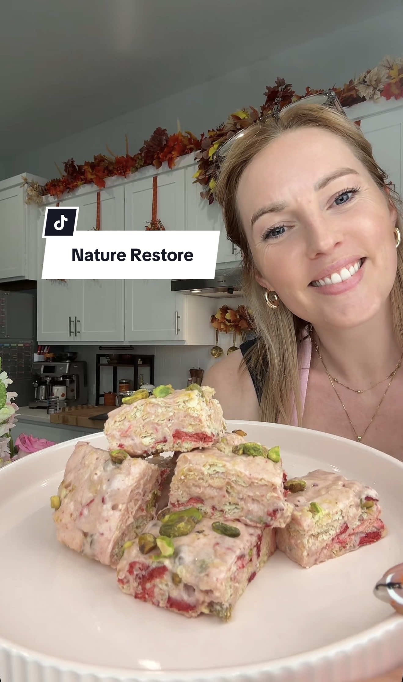 TikTok post by @deliciousnessbakery for Nature Restore. Caption reads: [...] pink thanks to my friends at @Nature Restore....