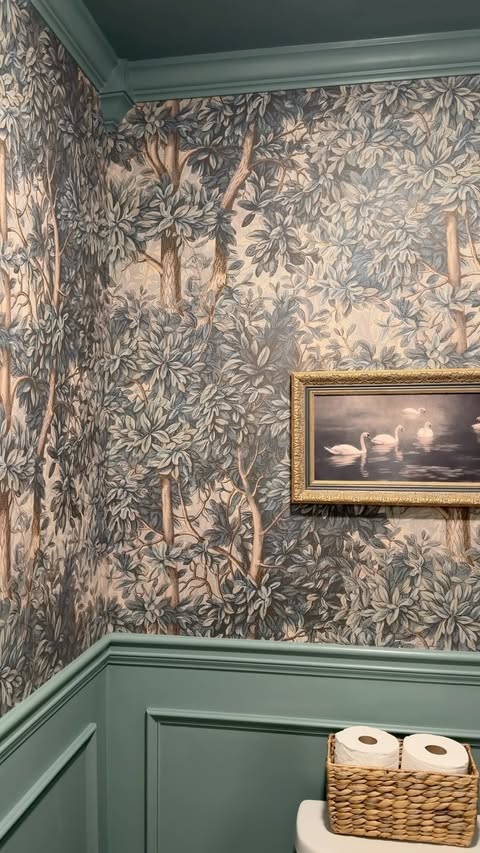 Instagram post by @christinaconroyhome for Sandberg Wallpaper. Caption reads: [...] ✔️ Wallpaper is “Charles Blue” by....
