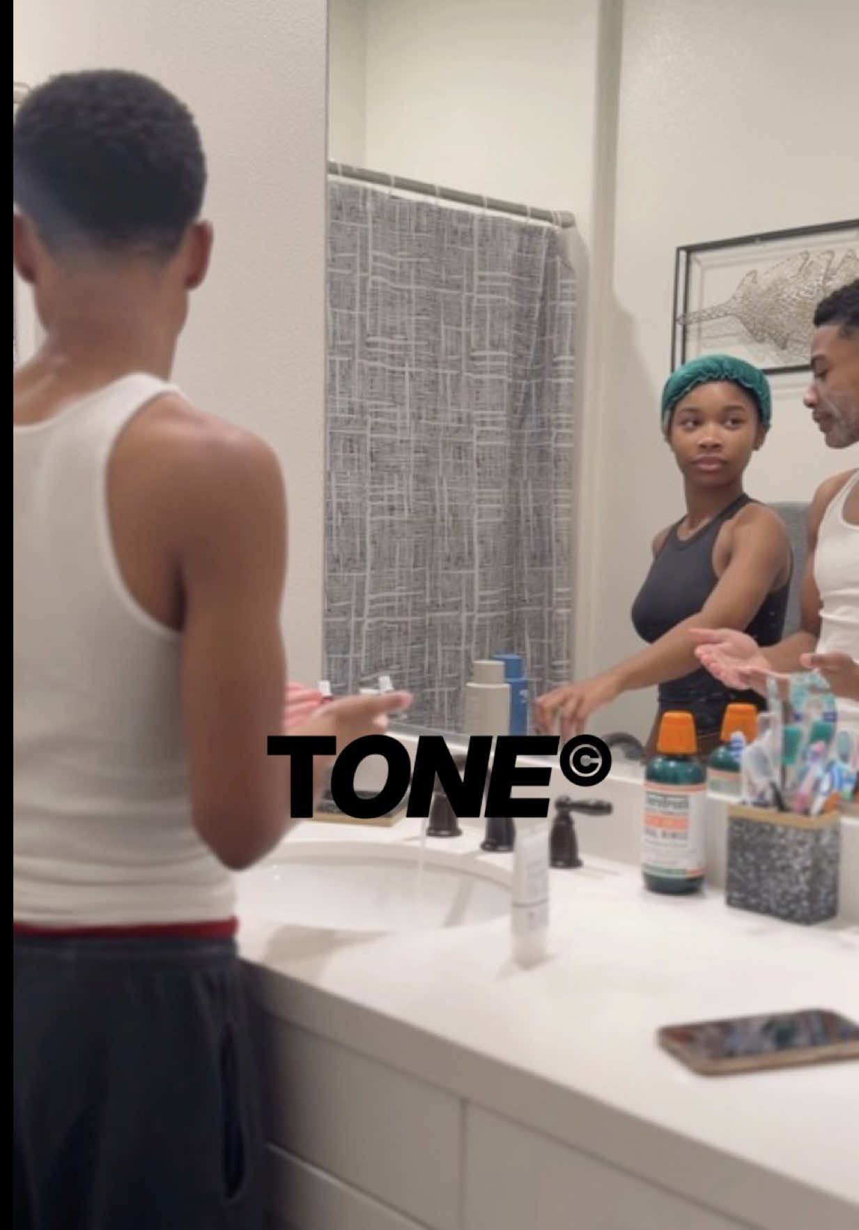 TikTok post by @djjasz for TONE by AMP. Caption reads: Not his. Not mine. Ours. TONE made a fragrance....
