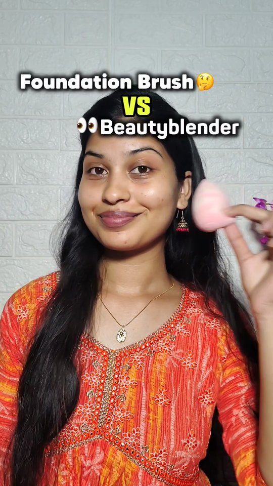 Instagram post by @beautybybhavs for Praush Beauty. Caption reads: Beauty blender VS Foundation brush
For product....