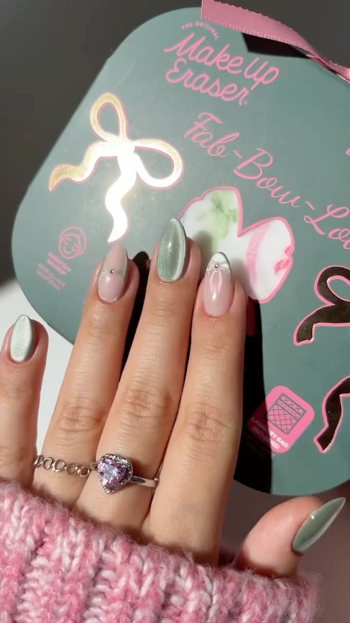 Instagram post by @simlynail for MakeUp Eraser. Caption reads: ad • matching my nails to my ‘Fab-Bow-Lous’ makeup....