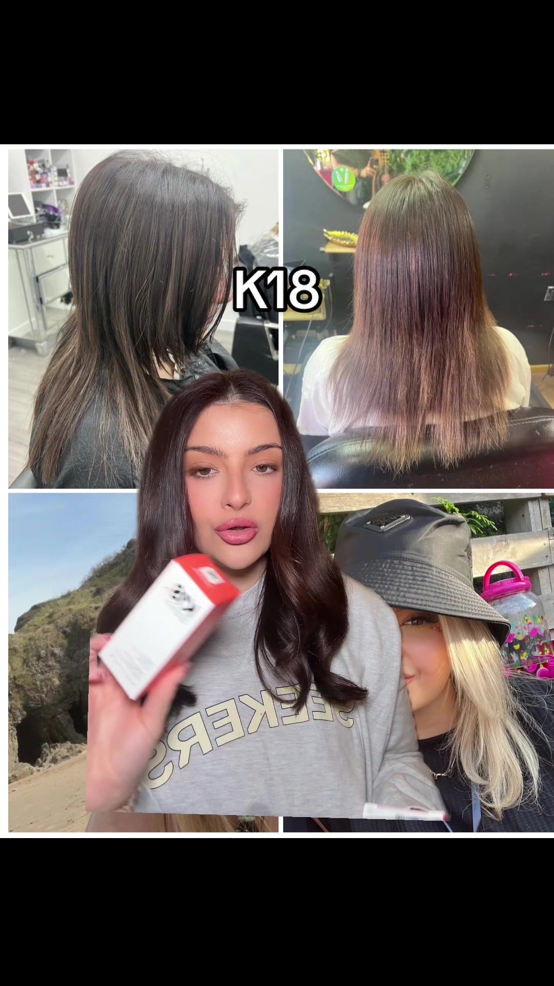 TikTok post by @christiecostanza for K18 Hair. Caption reads: [...] hair of yours dreams 😍😍 @K18 Hair UK @K18....