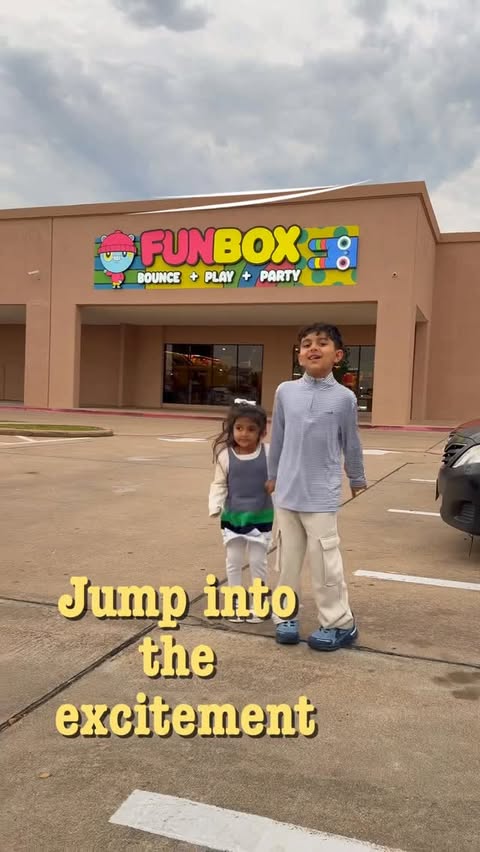 Instagram post by @nehaslenz for Funbox. Caption reads: [...] FM 529, Houston, TX 77095 🎟 Tickets at....