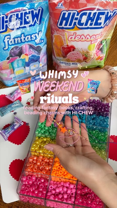 Instagram post by @susancarolynn for HI-CHEW. Caption reads: AD 🌷💖 whimsy hobby rituals with @hichewusa 🍬....