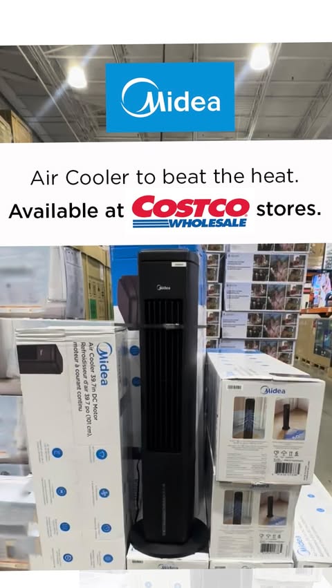 Instagram post by @costcofindsca for Midea. Caption reads: [...] for staying cool! ❄️💨 This 40” Midea Air....