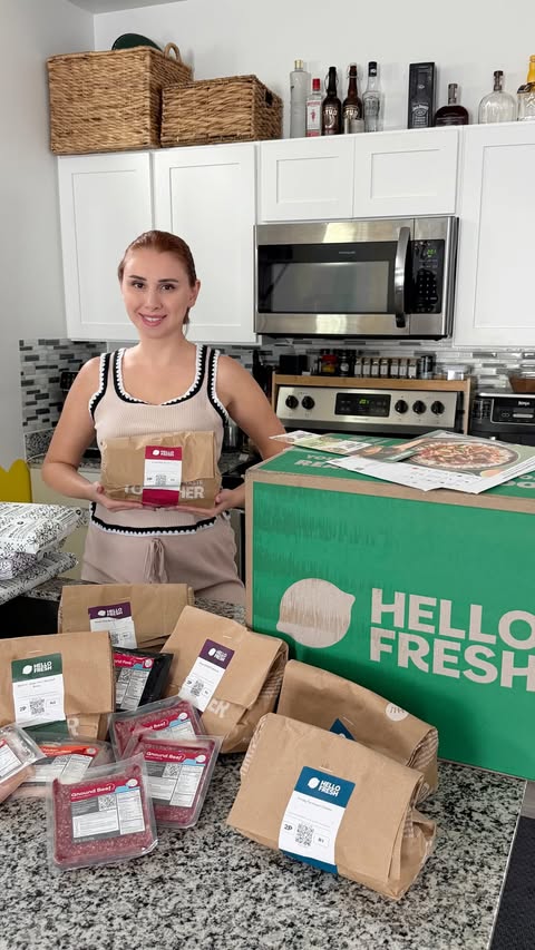 Instagram post by @sarainamerica for HelloFresh US. Caption reads: Cooking at home just got so much easier (and more....