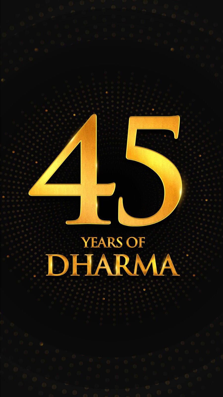 Instagram post by @karanjohar for Dharma Productions. Caption reads: 45 years of storytelling with pyaar, dosti, family....