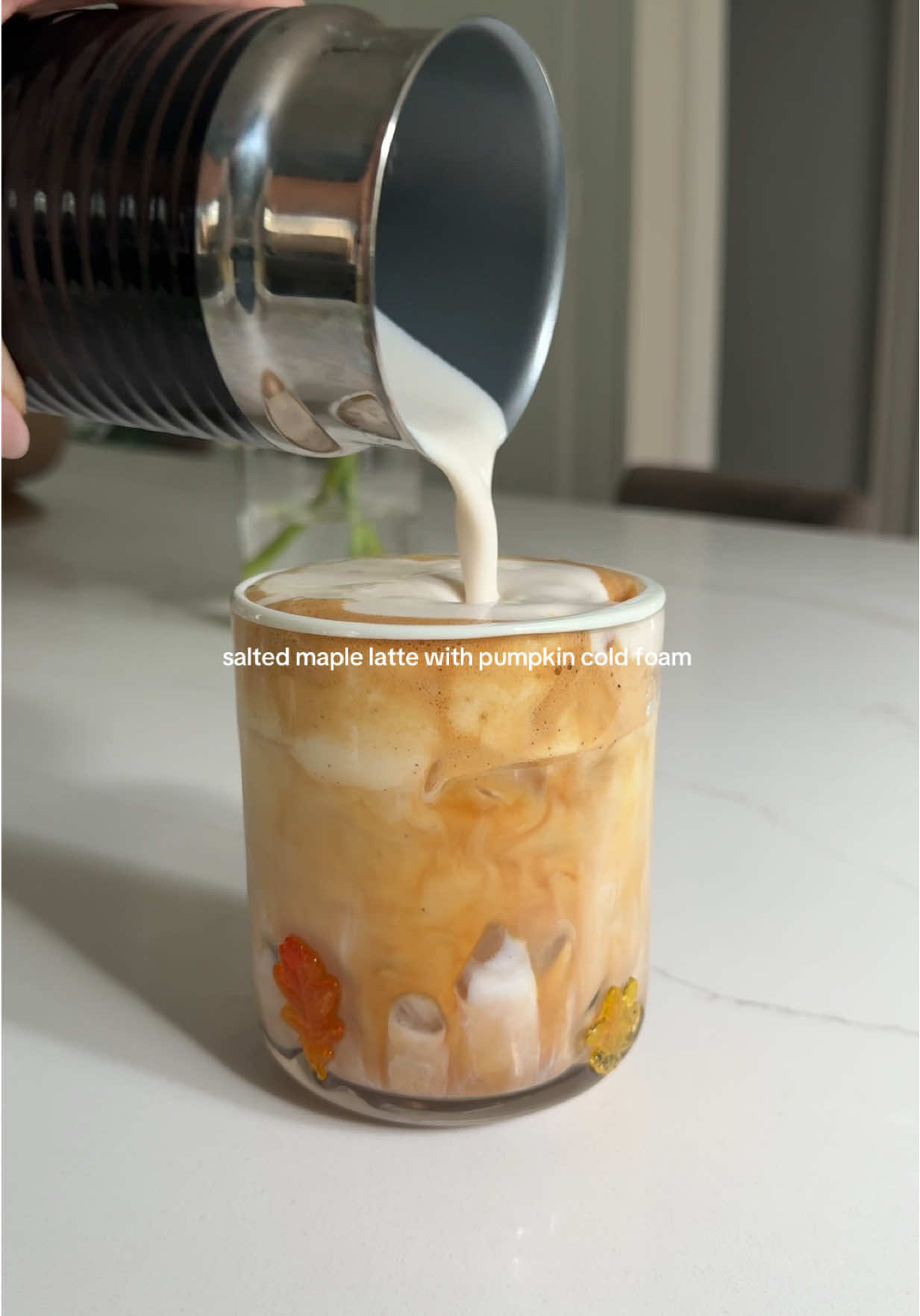 TikTok post by @summermpeters for nutpods. Caption reads: salted maple latte with pumpkin cold foam is....