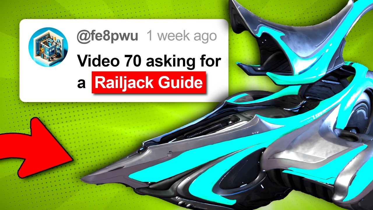 YouTube post by @MHBlacky_ENG for Freepik Contributor. Caption reads: The ULTIMATE Warframe RAILJACK Guide 2026!.