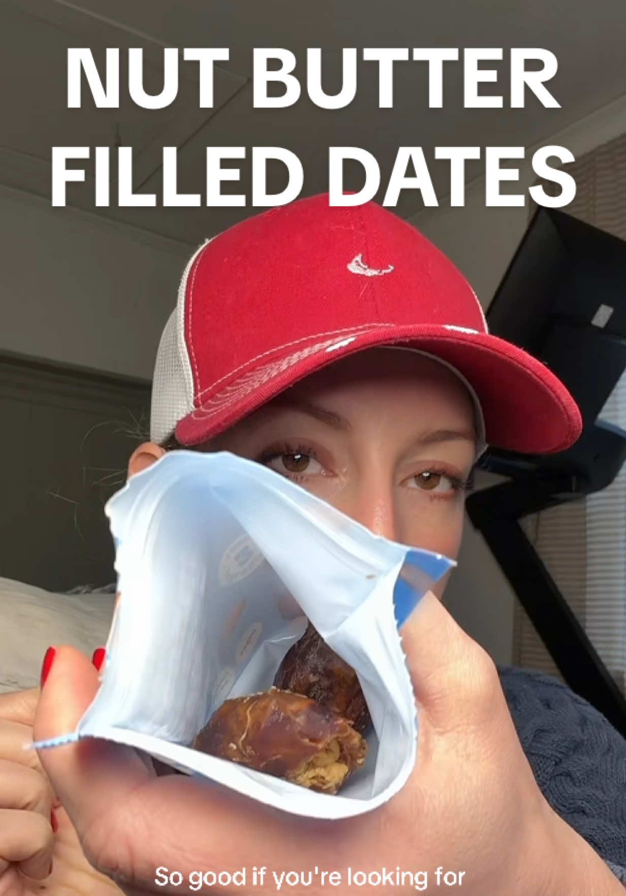 TikTok post by @hilarysharesskincare for Realsy. Caption reads: These nut butter filled dates hit that sweet....