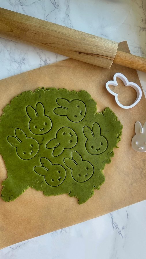 Instagram post by @serenaseats for Nioteas. Caption reads: the CUTEST matcha shortbread cookies. I love miffy....