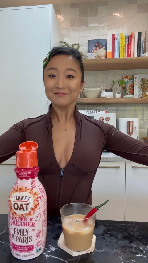 Instagram post by @ashleyparklady for Planet Oat. Caption reads: mornings la vie en rose 💓☕️ #PlanetOatPartner A....