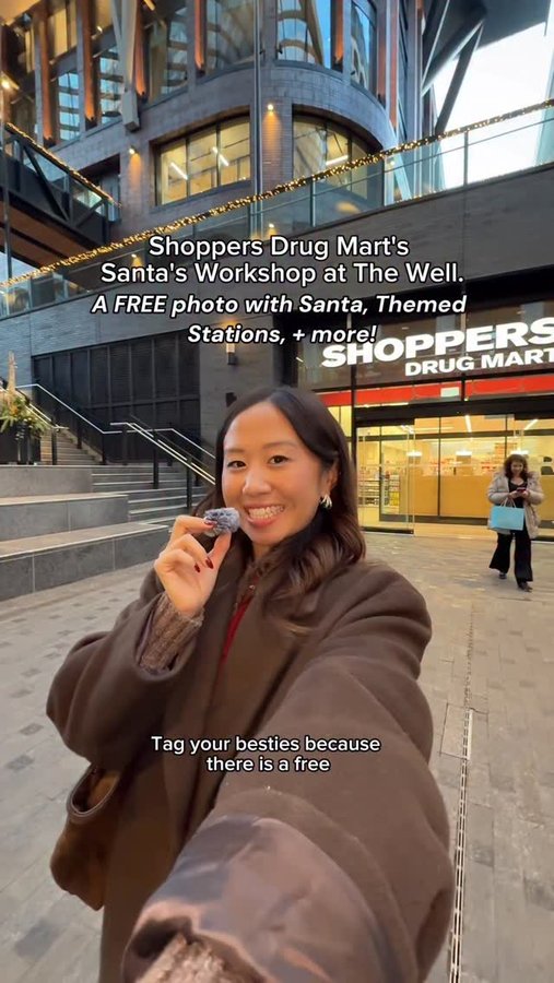 Instagram post by @genevivelaurenn for Shoppers Drug Mart. Caption reads: You can get a FREE professional photo with Santa,....