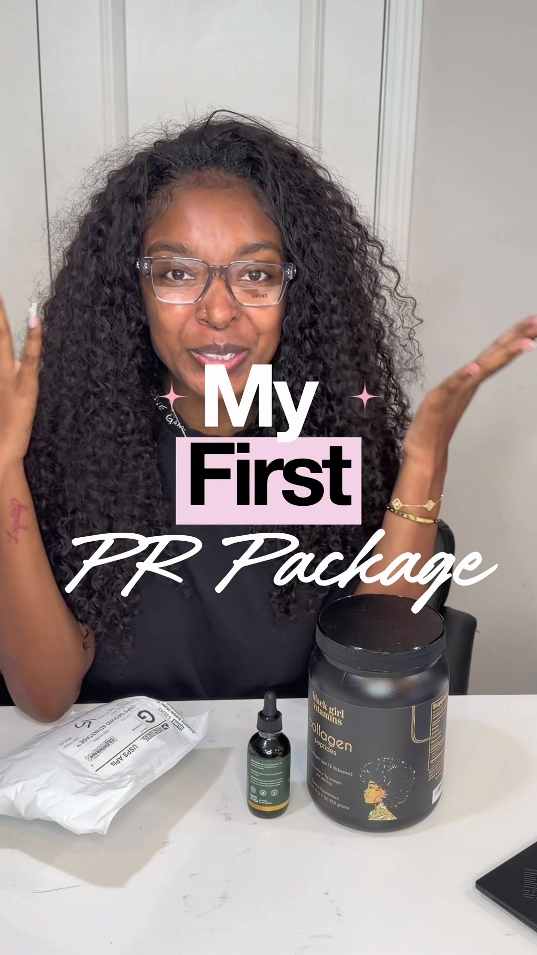 TikTok post by @queennharm for Black Girl Vitamins. Caption reads: [...] the out #prunboxing #healthcare....