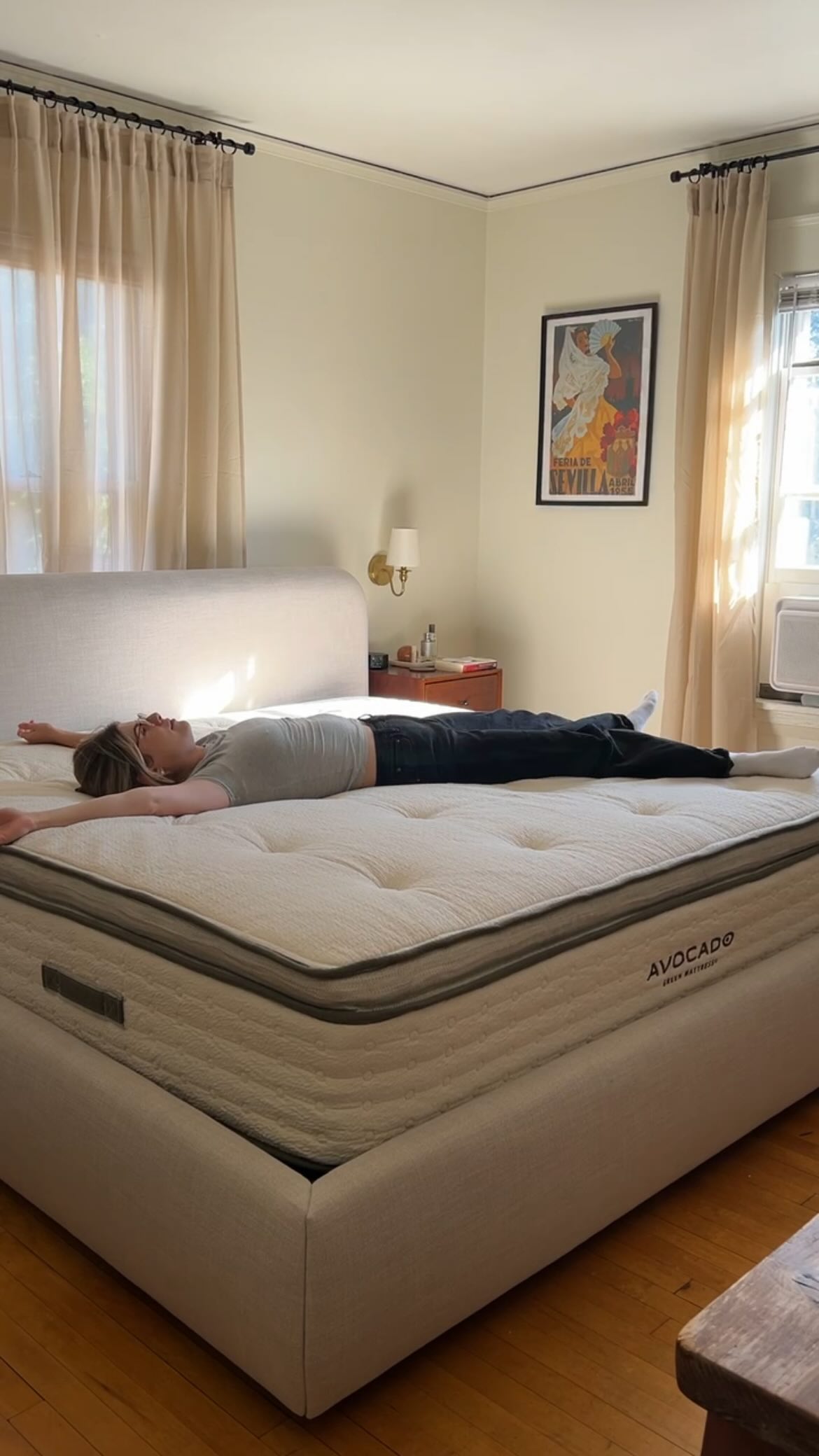 Instagram post by @geeviesplace for Avocado Green Mattress. Caption reads: Bedroom reveal is here 🪄

Our bedroom is finally....