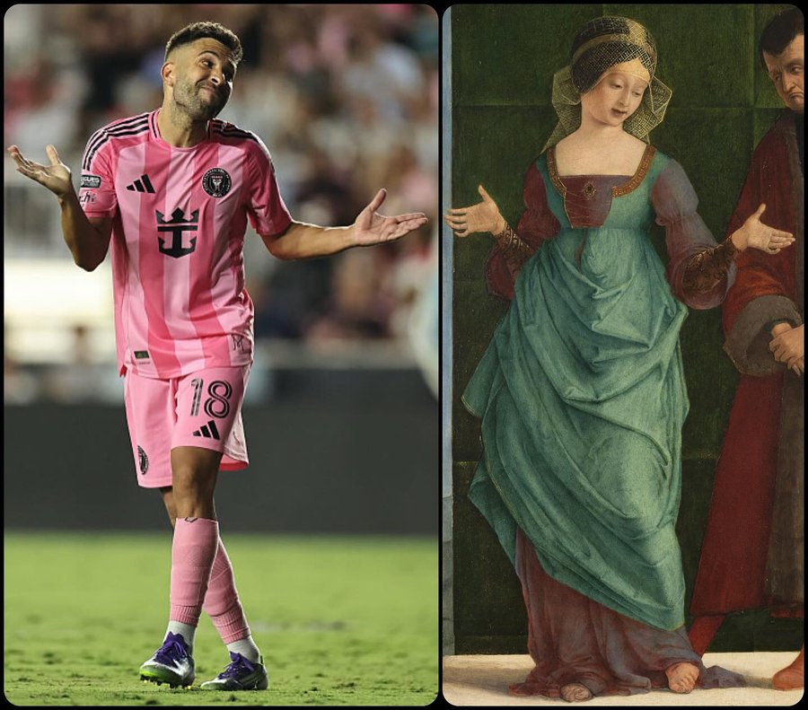 Instagram post by @artbutmakeitsports for Major League Soccer. Caption reads: Portia and Brutus (flipped), by Ercole de’....