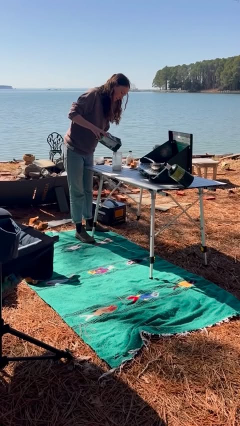 Instagram post by @adventurefamdam for Portal Outdoors. Caption reads: [...] cooking needs a solid table and the....