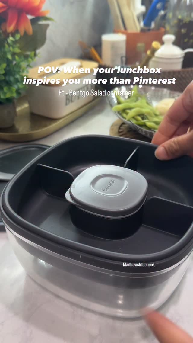 Instagram post by @madhavis_little_nook for Bentgo. Caption reads: This Bentgo glass salad box makes packing lunch so....