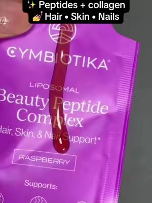 TikTok post by @chiomatts for Cymbiotika. Caption reads: Beauty support in one easy packet ✨💜 #Cymbiotika....