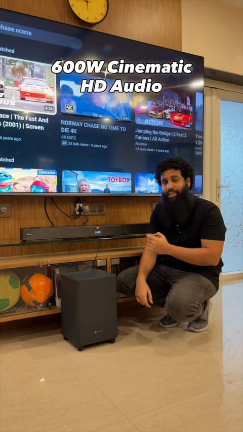 Instagram post by @nawabnabeel for Portronics. Caption reads: [...] sound.
#HomeTheatre #DolbyAtmos....