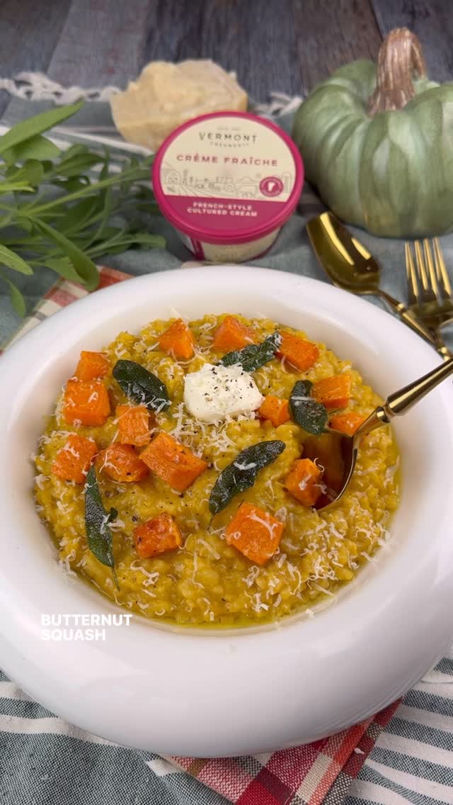 Instagram post by @vessys_gourmet_kitchen for Vermont Creamery. Caption reads: [...] combines roasted squash, sage, and....