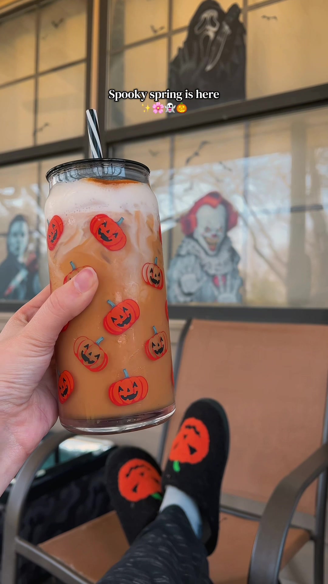 TikTok post by @saramarleyy for Bones Coffee Company. Caption reads: [...] #halloweenallyear #octobermood @Bones Coffee....