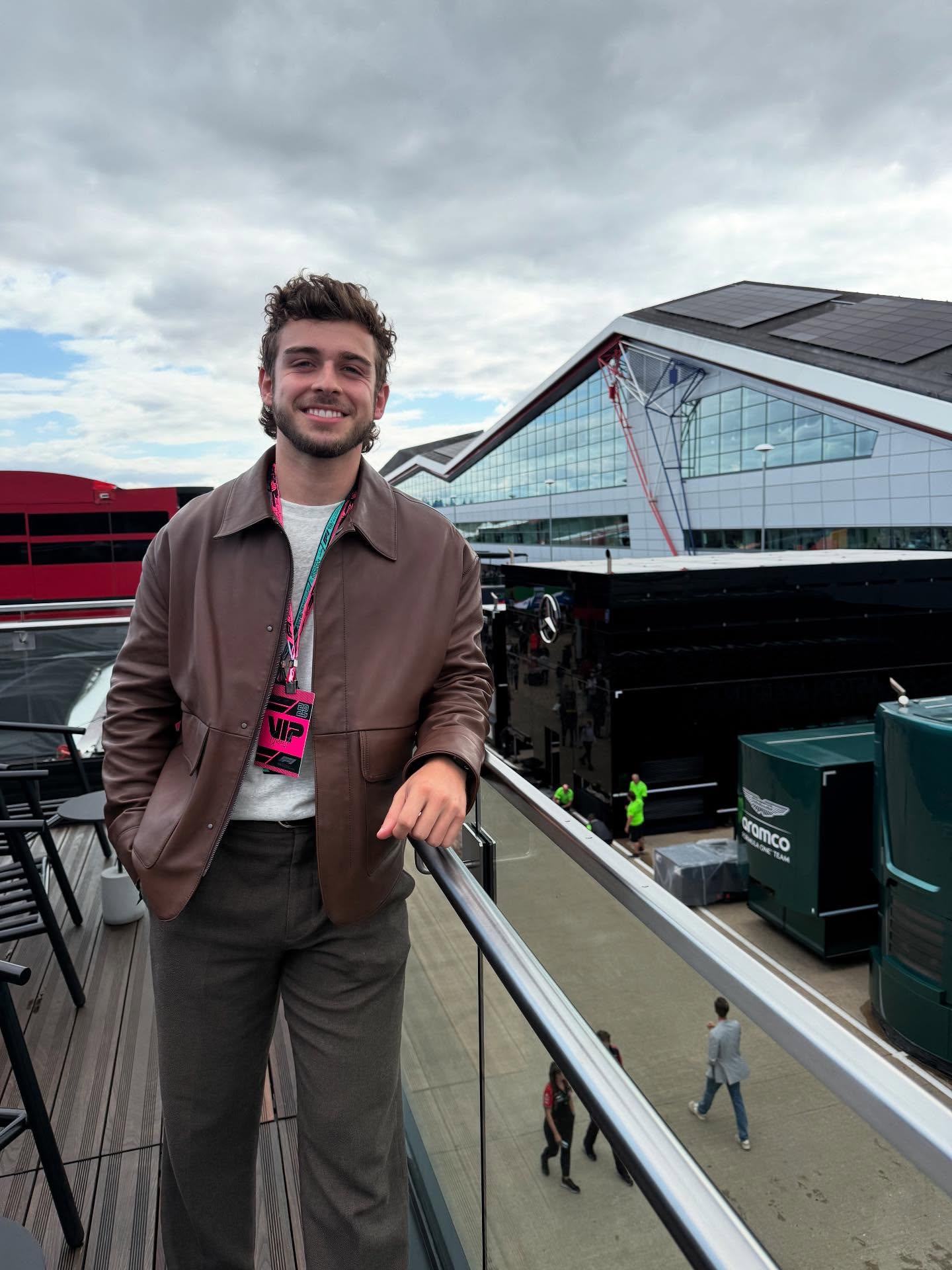 Instagram post by @georgeclarkeey for Marriott Bonvoy. Caption reads: From a sweaty Barcelona to a rainy Silverstone,....