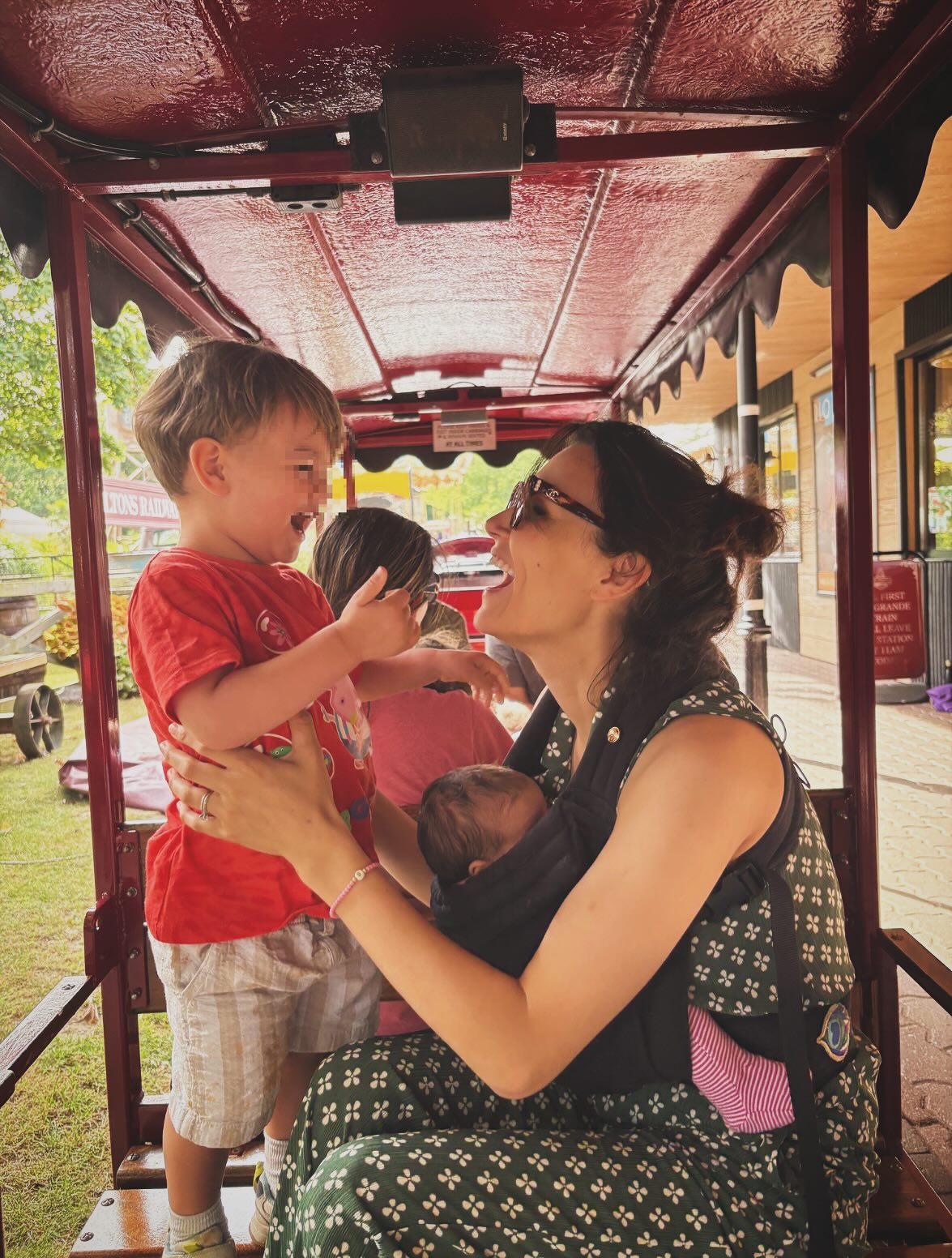 Instagram post by @samanthabarks for Monsoon. Caption reads: Family day out at Peppa Pig world 🐷💖 So I asked....