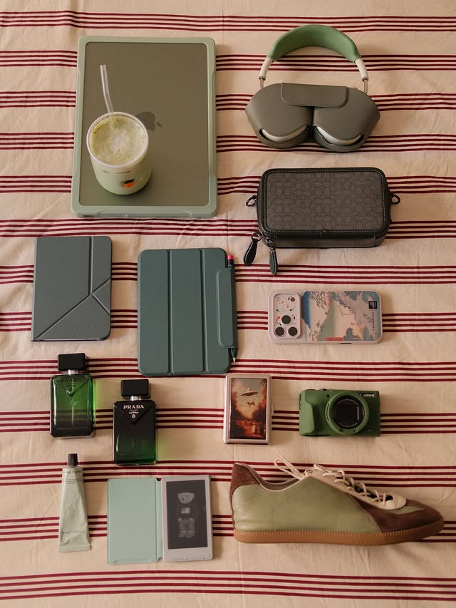 Instagram post by @efekanerg for Grown Alchemist. Caption reads: green essentials #greenaesthetic #aesthetic....