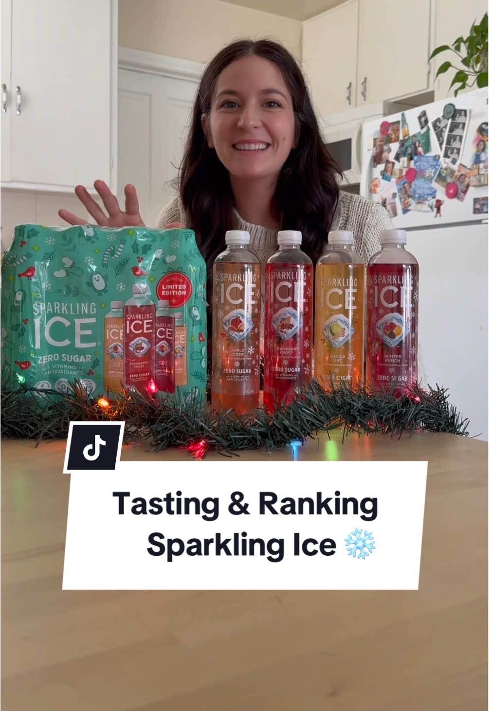 TikTok post by @paigeeatsgood for Sparkling Ice. Caption reads: 🫧❄️ Tasting and ranking Sparkling Ice’s new....