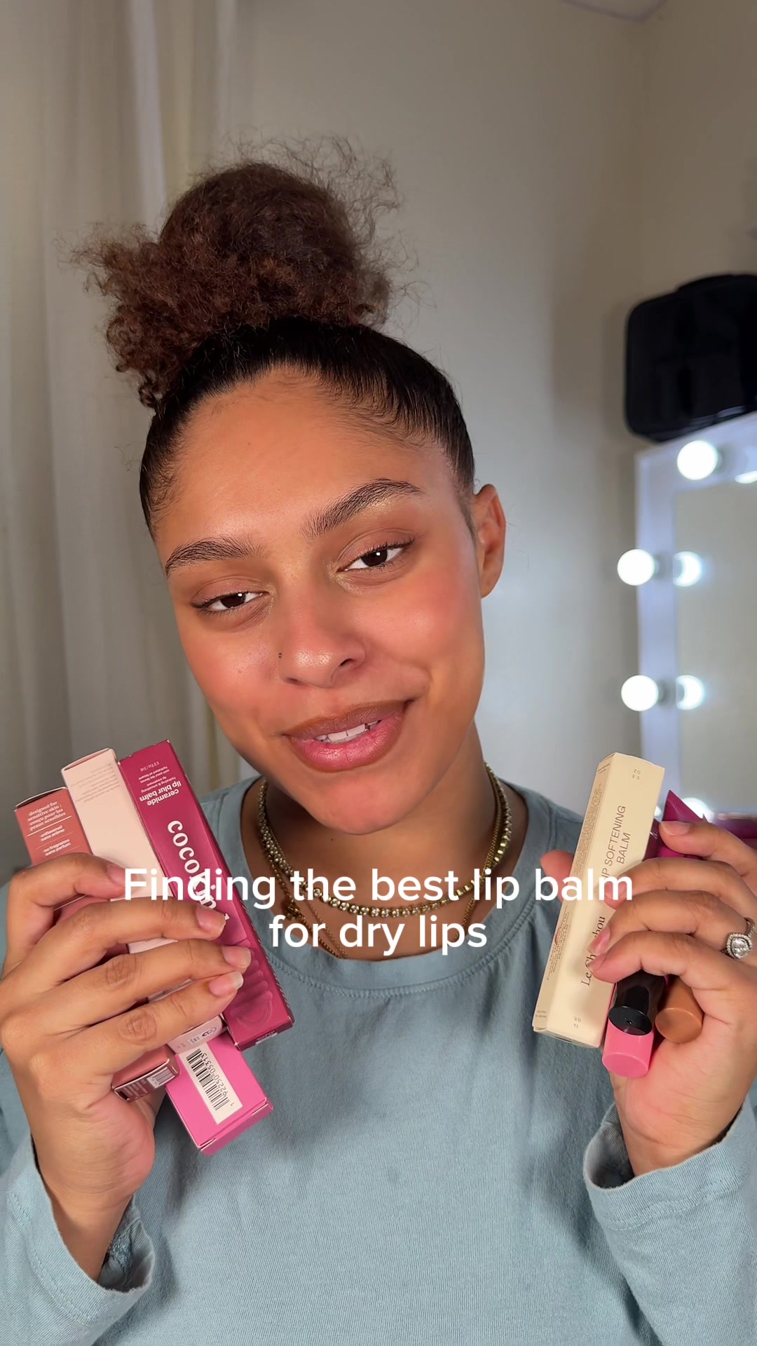 TikTok post by @allriyt for Glow Recipe. Caption reads: Battle of the Lip Balms 💋 Trail 1: @Glow Recipe....