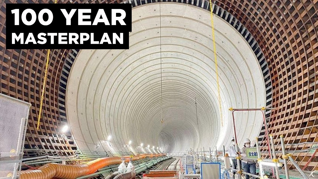 YouTube post by @TheB1M for Statista. Caption reads: The Insane Scale of Tokyo’s Disaster Megaplan.