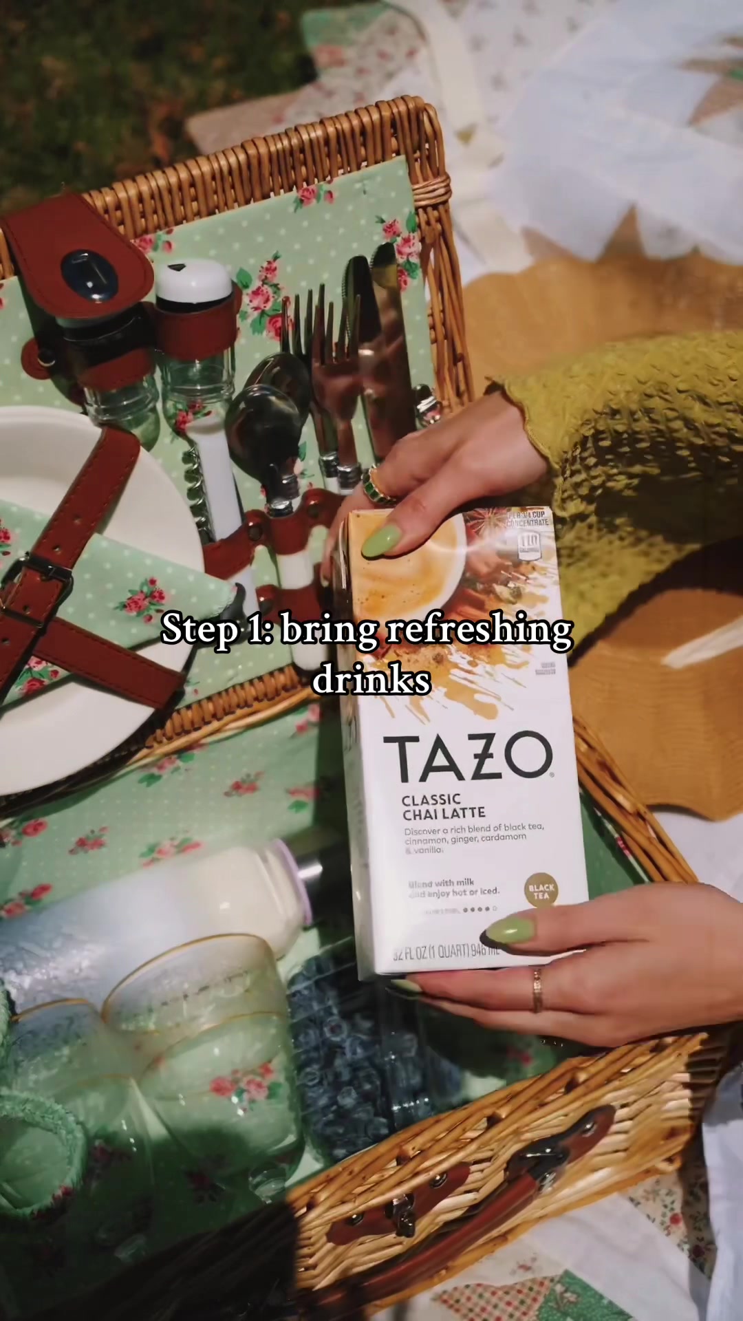 TikTok post by @cosyacademia for Tazo. Caption reads: #TAZOpartner It’s finally picnic season again 🙌🏻....