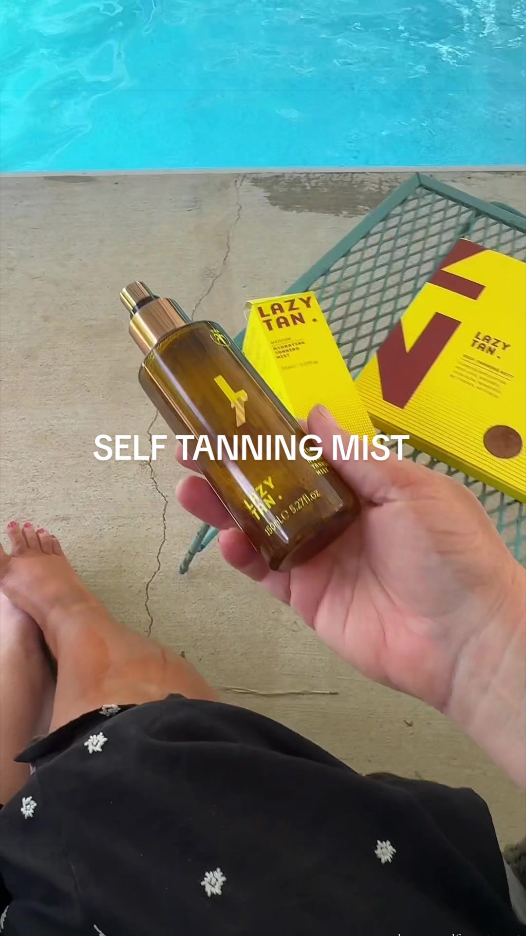 TikTok post by @carahellis for Lazy Tan. Caption reads: [...] can now mist on our tans?! This is the Lazy....