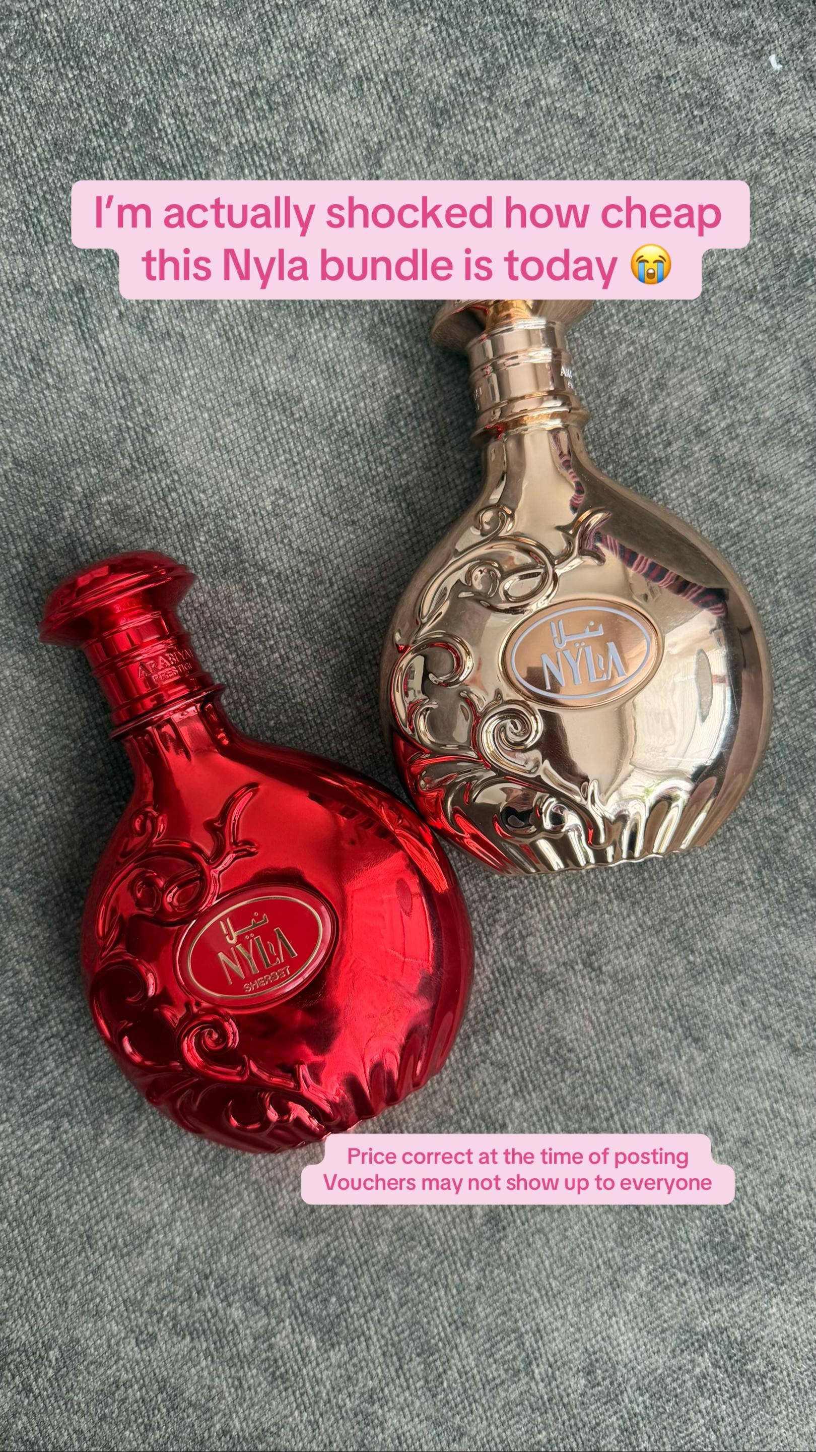 TikTok post by @janet.osayande for Salsabeel Perfumes. Caption reads: This Nyla perfume bundle price is actually making....