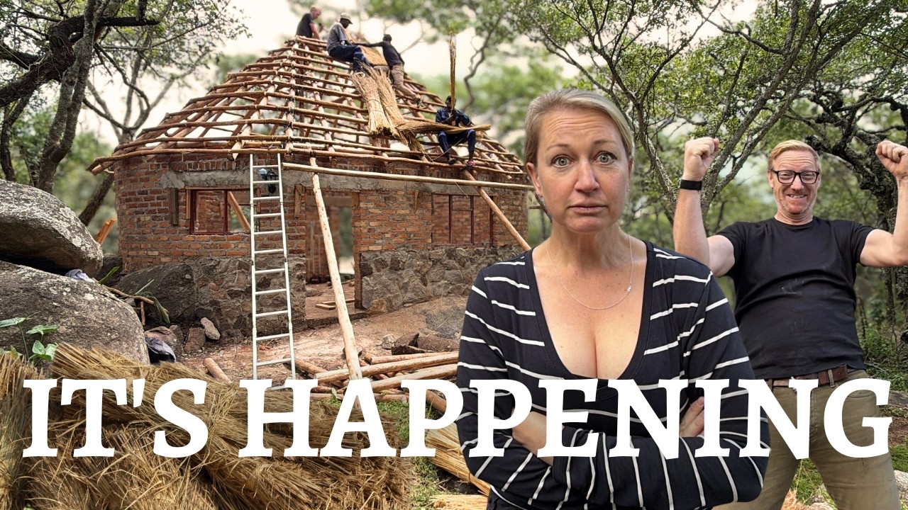 YouTube post by an influencer for DJI. Caption reads: It's finally time to lay the grass on our thatch....