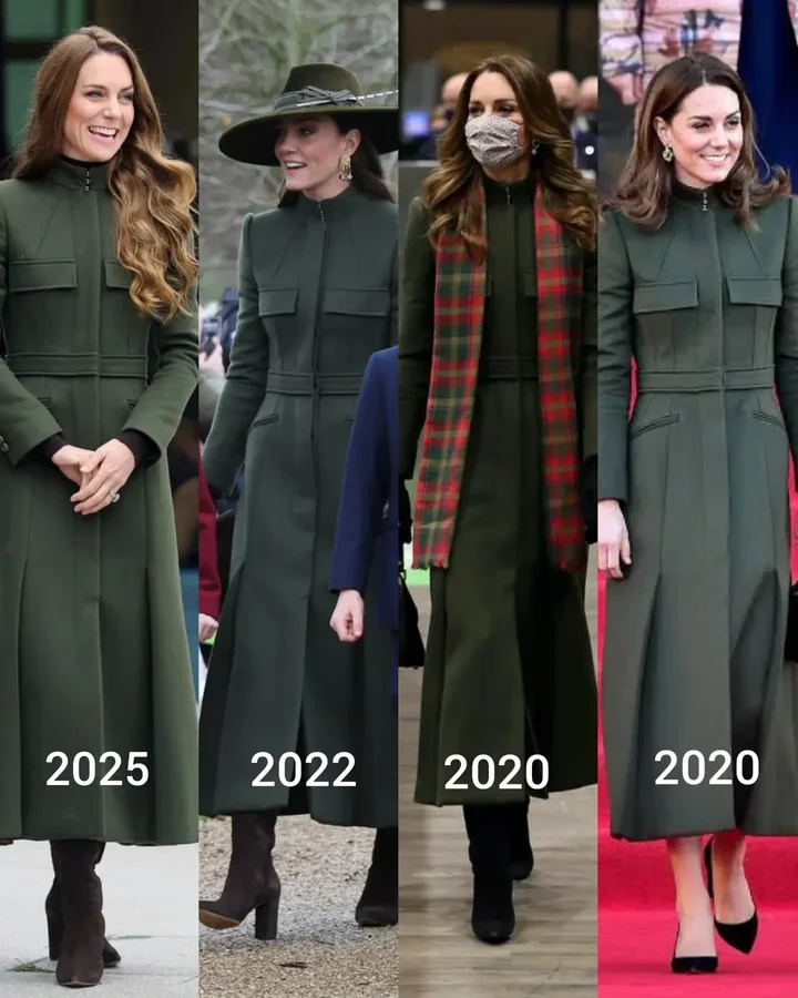 Instagram post by @katemiddletonprincessofwalesuk for Alexander McQueen. Caption reads: 🔴‼️NEW: ONE COAT, FOUR LOOKS: Princess Catherine....