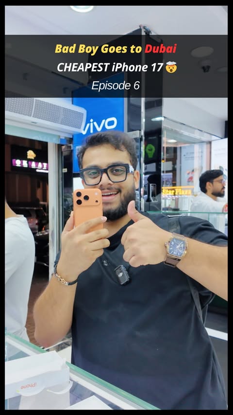 Instagram post by @meformyvlogs for Visit Dubai. Caption reads: iPhone 17 Pro in Dubai? You won’t believe this....
