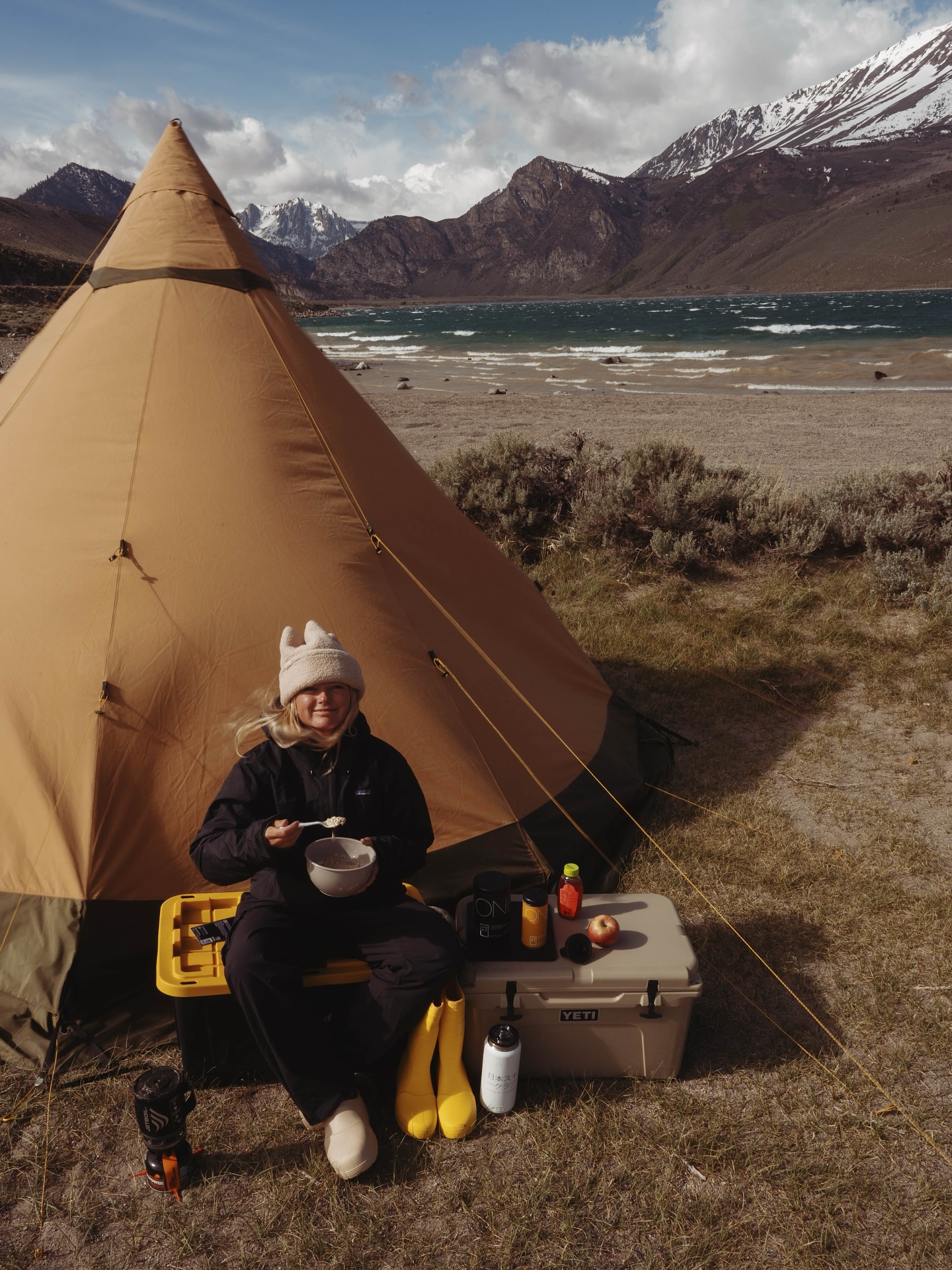 Instagram post by @maloupeterson for Whole Foods Market. Caption reads: I love camping. Eating every meal outside I love....